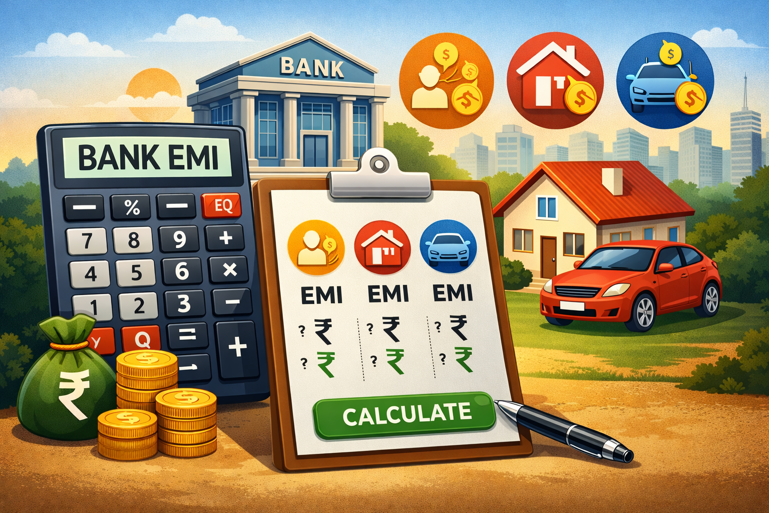 Bank EMI Calculator India – Personal, Home aur Car Loan EMI aur Total Interest Calculate Karein